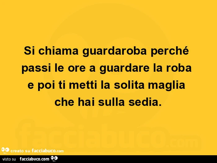 Si chiama guardaroba perché passi le ore a guardare la roba e poi ti metti la solita maglia che hai sulla sedia