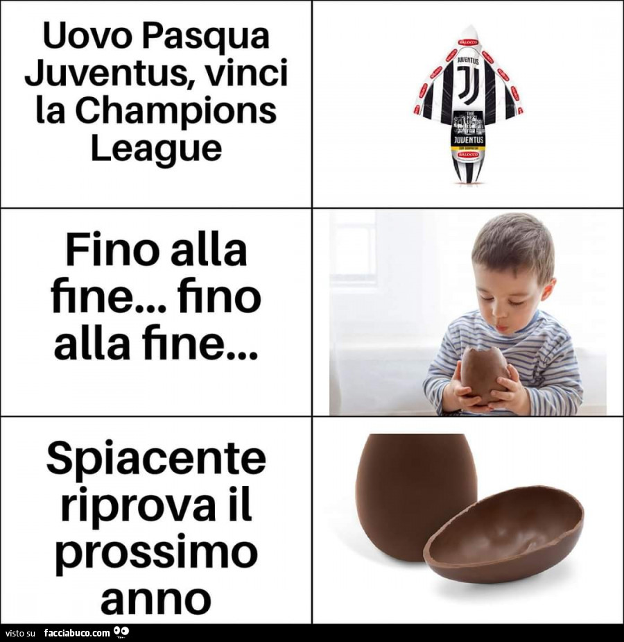 Uovo pasqua juventus, vinci la champions league fino alla fine… fino alla fine… spiacente riprova il prossimo anno