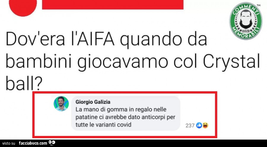 Dovera l'aifa quando da bambini giocavamo col crystal ball? La mano di gomma in regalo nelle patatine ci avrebbe dato anticorpi per tutte le varianti covid