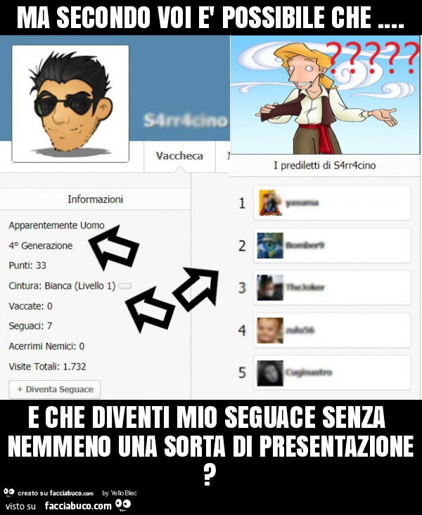 Ma secondo voi è possibile che… e che diventi mio seguace senza nemmeno una sorta di presentazione?