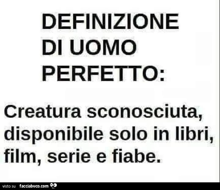 Definizione di uomo perfetto: creatura sconosciuta, disponibile solo in libri, film, serie e fiabe