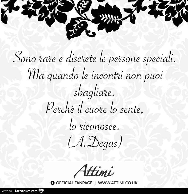 Sono rare e discrete le persone speciali. Ma quando le incontri non puoi sbagliare. Perchè il cuore lo sente, lo riconosce. A. Degas