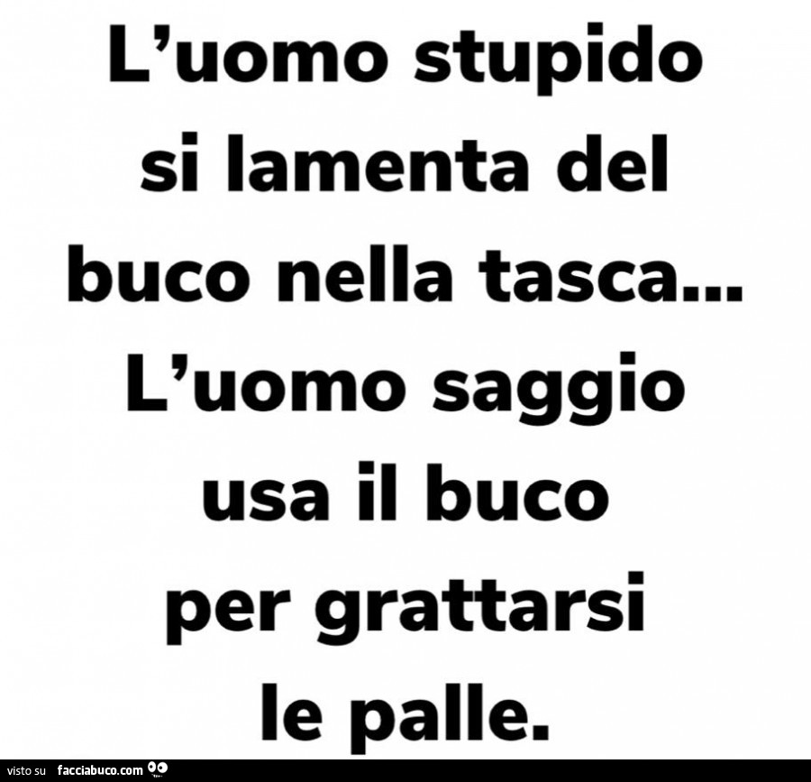 L'uomo stupido si lamenta del buco nella tasca… l'uomo saggio usa il buco per grattarsi le palle