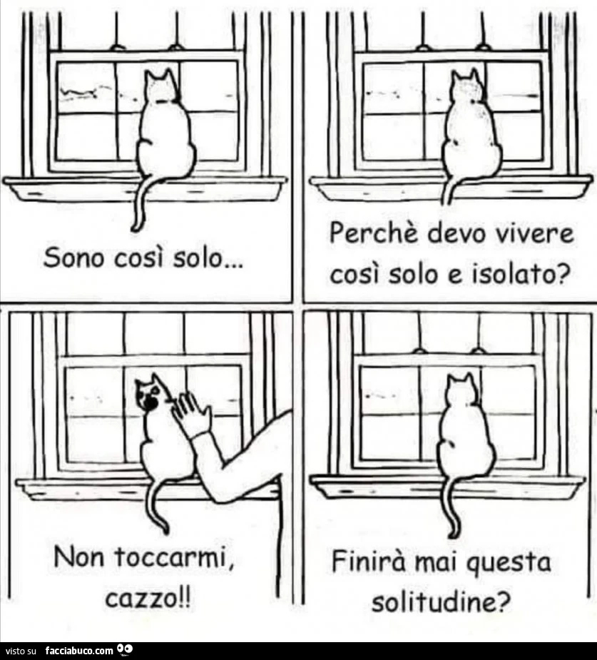 Sono cosi solo. Perchè devo vivere questa vita da solo in solitudine? Finirà mai questa solitudine? Non toccarmi cazzo