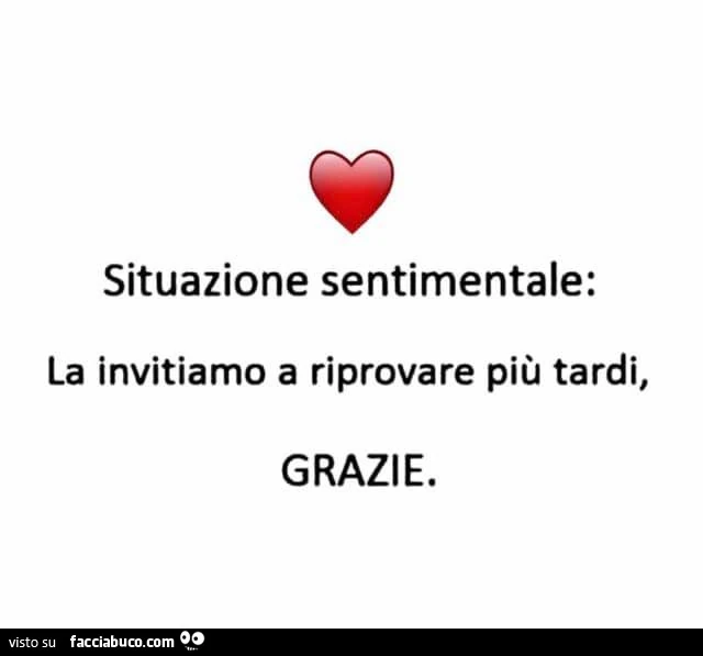 Situazione sentimentale: la invitiamo a riprovare più tardi, grazie