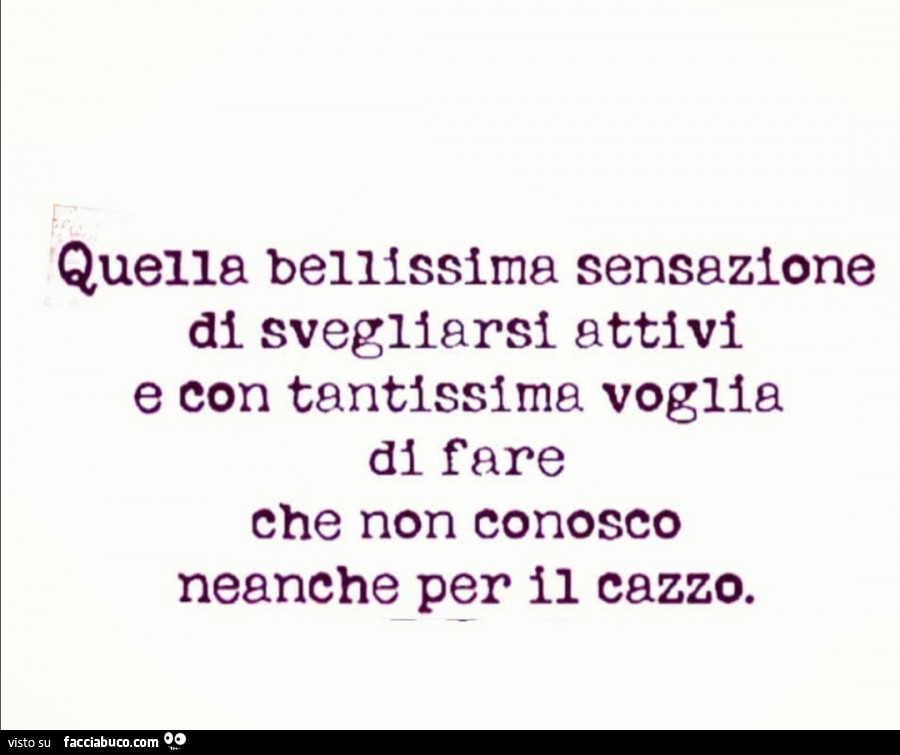 Quella bellissima sensazione di svegliarsi attivi e con tantissima voglia di fare che non conosco neanche per il cazzo