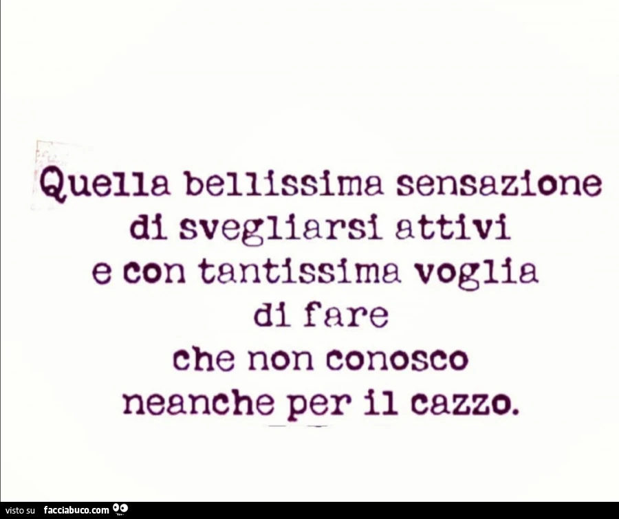 Quella bellissima sensazione di svegliarsi attivi e con tantissima voglia di fare che non conosco neanche per il cazzo