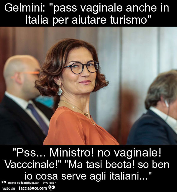 Gelmini: "pass vaginale anche in italia per aiutare turismo" "pss… ministro! No vaginale! Vacccinale! " "Ma tasi beota! So ben io cosa serve agli italiani… "