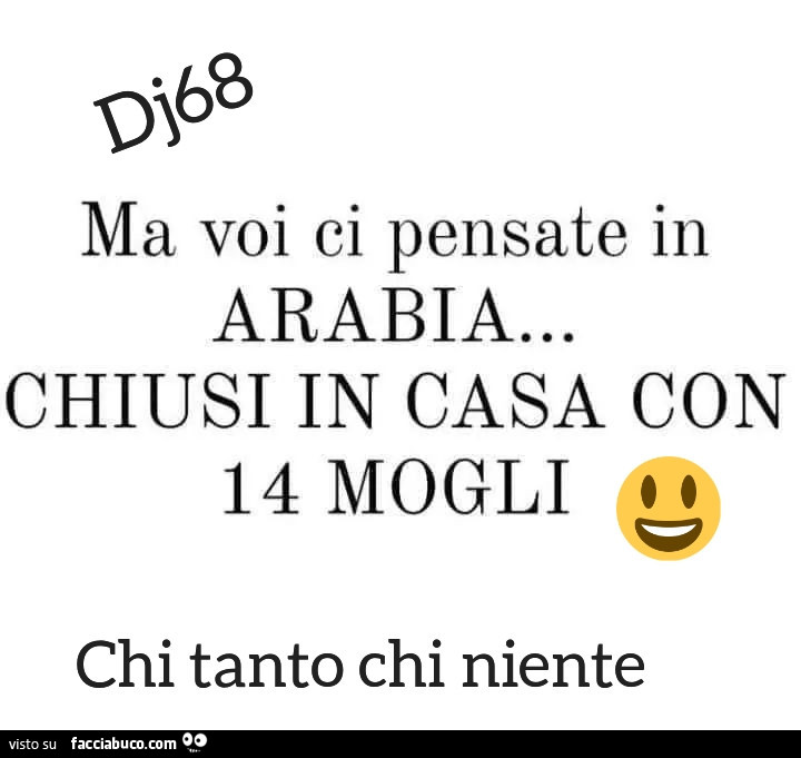 Ma voi ci pensate in arabia… chiusi in casa con 14 mogli. Chi tanto chi niente