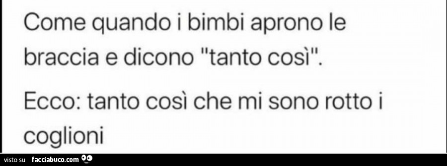 Come quando i bimbi aprono le braccia e dicono tanto così. Ecco: tanto così che mi sono rotto i coglioni