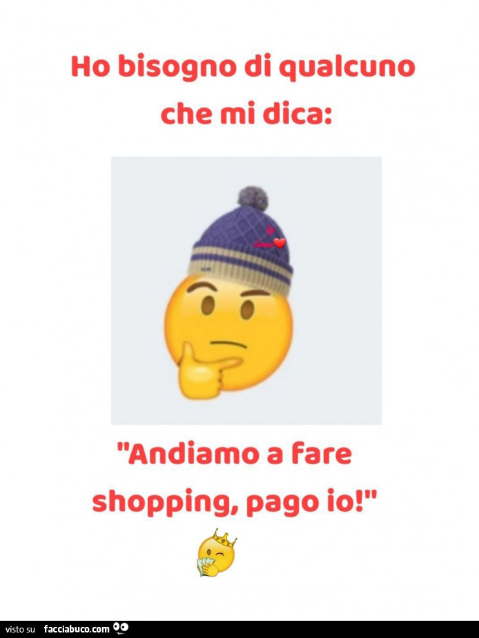 Ho bisogno di qualcuno che mi dica: andiamo a fare shopping, pago io