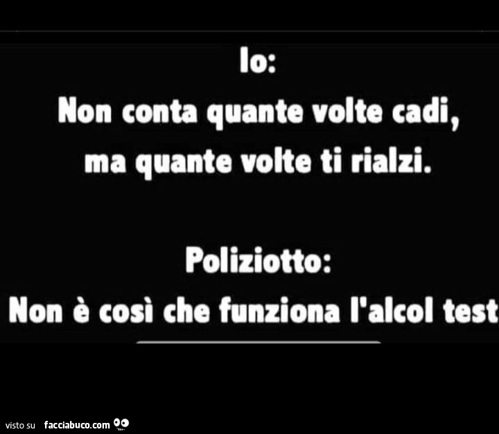 Io: non conta quante volte cadi, ma quante volte ti rialzi. Poliziotto: non è cosi che funziona l'alcol test