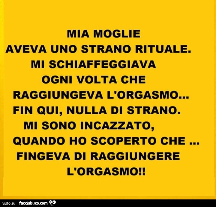 Mia moglie aveva uno strano rituale. Mi schiaffeggiava ogni volta che raggiungeva l'orgasmo&hellip; fin qui, nulla di strano. Mi sono incazzato, quando ho scoperto che&hellip; fingeva di raggiungere l'orgasmo