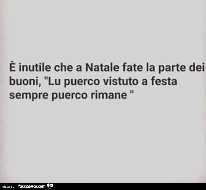 È inutile che a natale fate la parte dei buoni, lu puerco vistuto a festa sempre puerco rimane