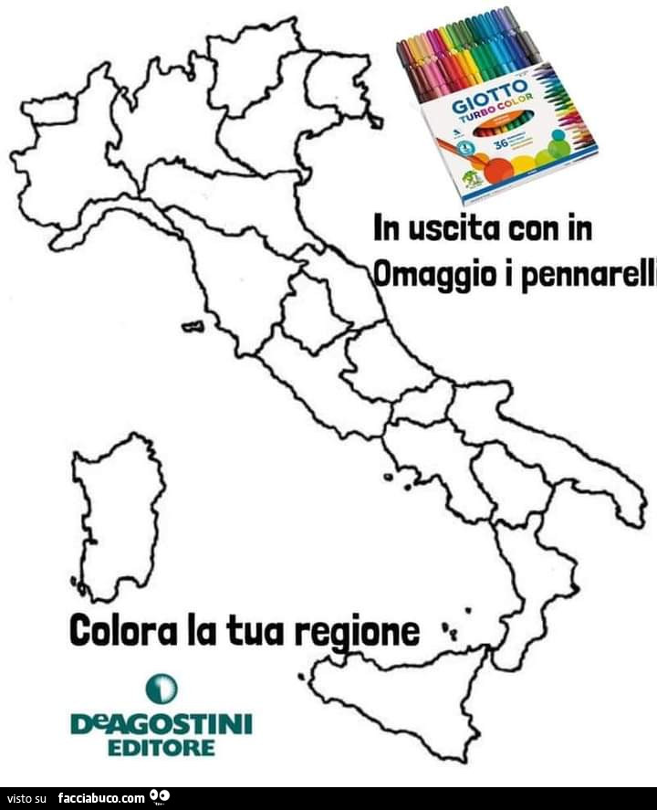 Colora la tua regione. In uscita con in omaggio i pennarelli. Deagostini