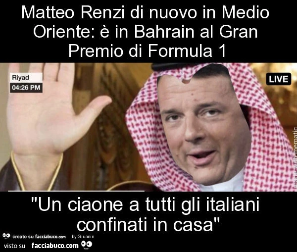 Matteo renzi di nuovo in medio oriente: รจ in bahrain al gran premio di formula 1 "un ciaone a tutti gli italiani confinati in casa"