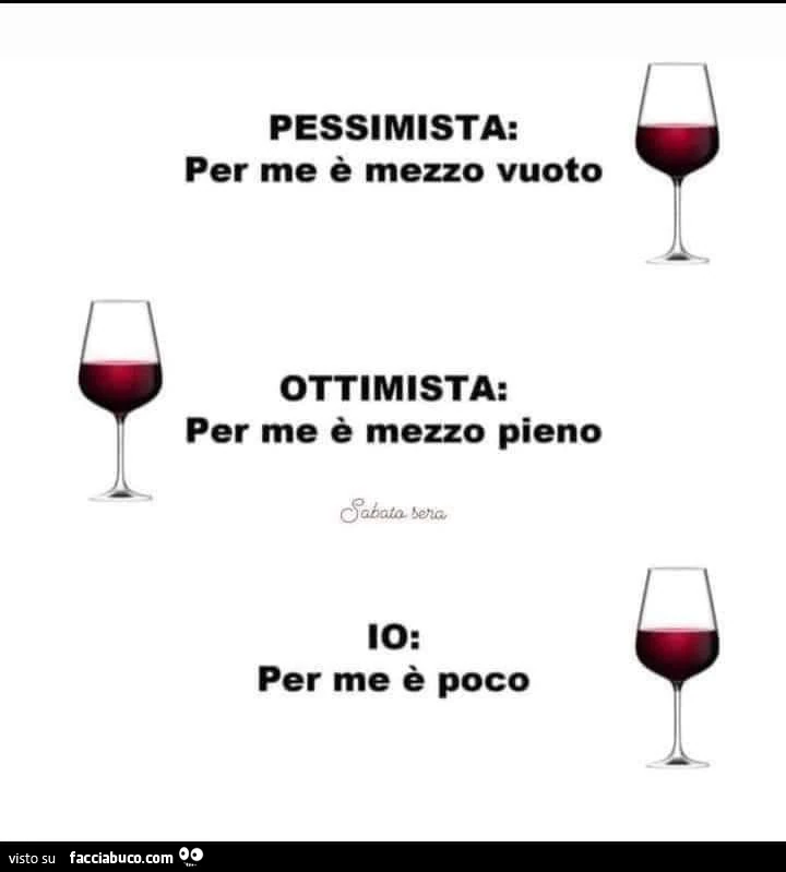 Pessimista: per me è mezzo vuoto ottimista: per me è mezzo pieno. Per me è poco