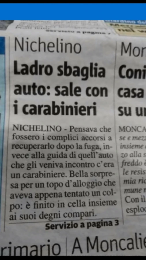 Ladro sbaglia auto: sale con i carabinieri
