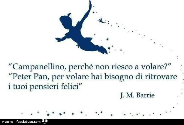 Campanellino, perché non riesco a volare? Peter pan, per volare hai bisogno di ritrovare i tuoi pensieri felici. J. M. Barrie