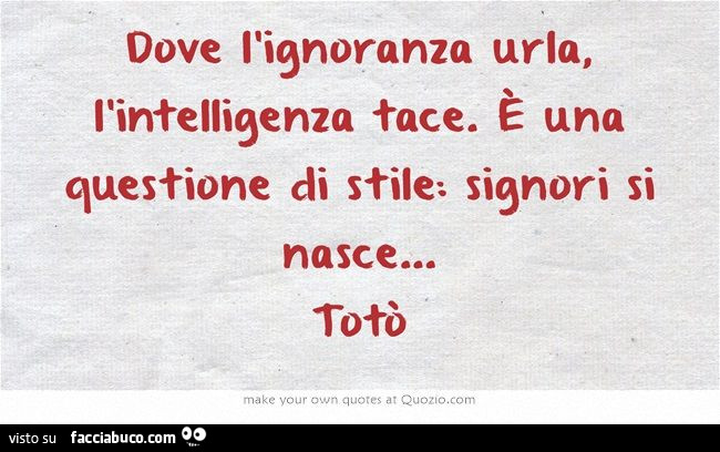 Dove l'ignoranza urla, l'intelligenza tace. È Una questione di stile