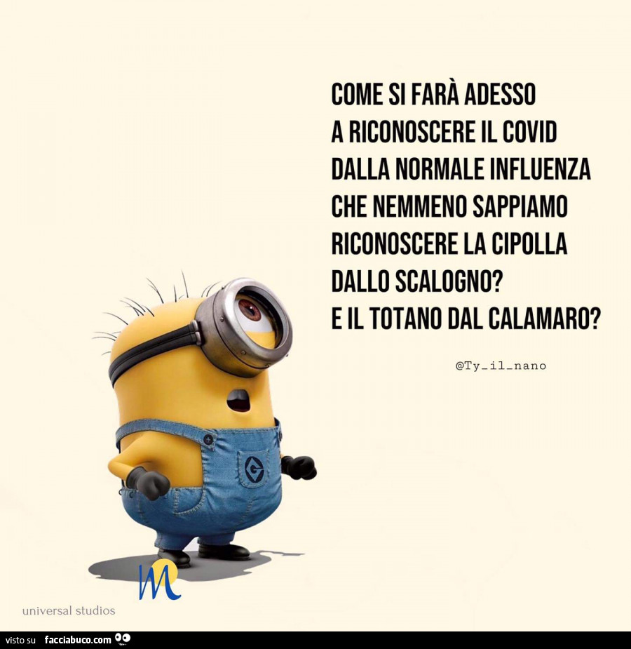 Come si farà adesso a riconoscere il covid dalla normale influenza che nemmeno sappiamo riconoscere la cipolla dallo scalogno? E il totano dal calamaro?