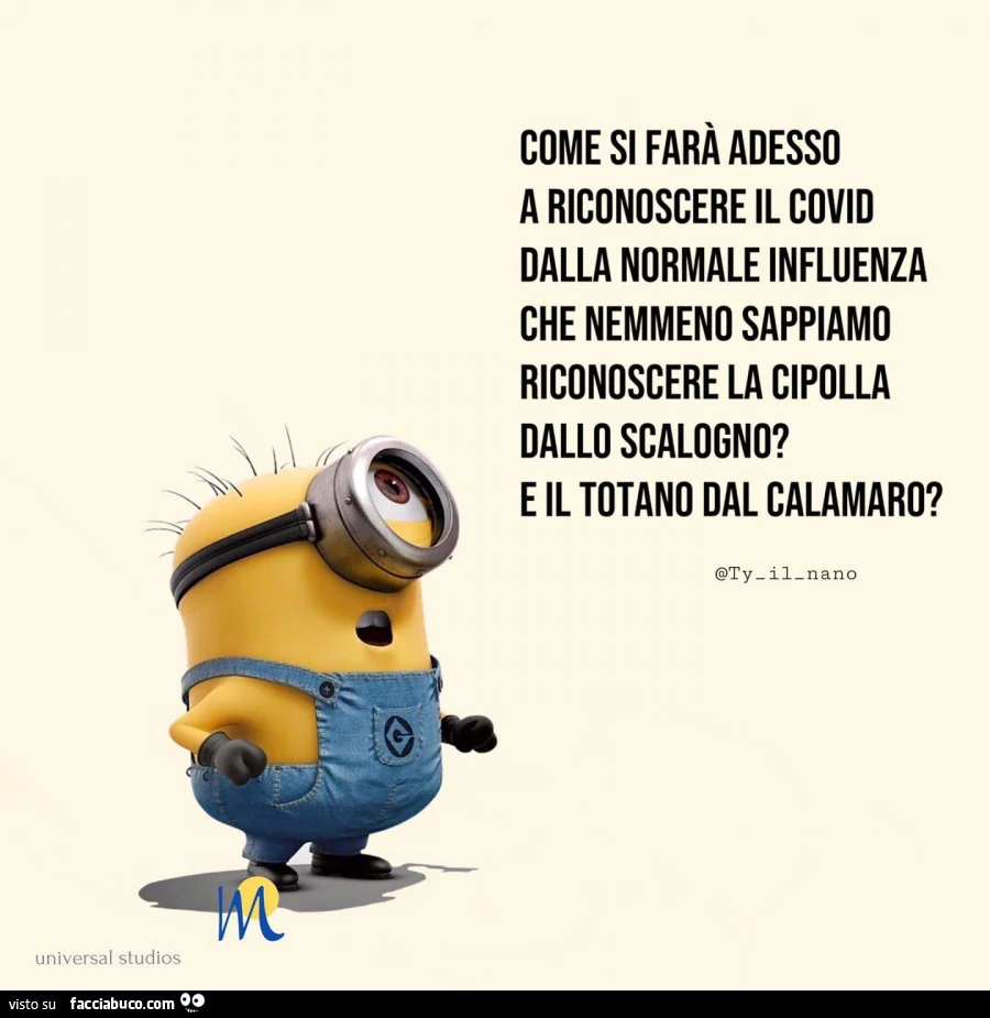 Come si farà adesso a riconoscere il covid dalla normale influenza che nemmeno sappiamo riconoscere la cipolla dallo scalogno? E il totano dal calamaro?