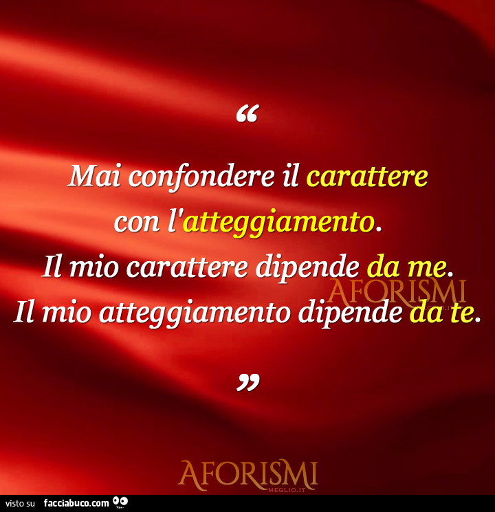 Mai confondere il carattere con l'atteggiamento. Il mio carattere dipende da me. Il mio atteggiamento dipende da te