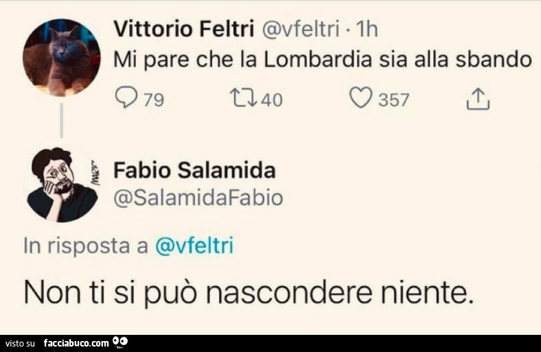 Vittorio Feltri: mi pare che la lombardia sia alla sbando. Non ti si può nascondere niente