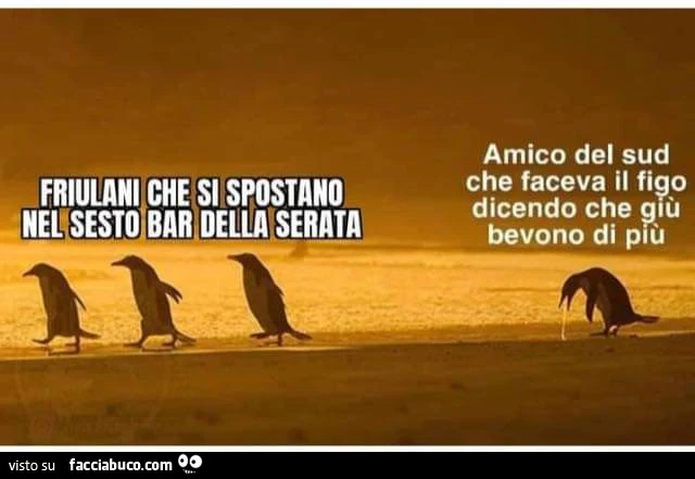 Friulani che si spostano nel sesto bar della serata. Amico del sud che faceva il figo dicendo che giù bevono di più