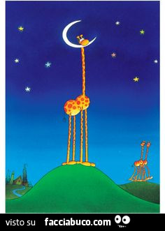 Giraffa con la testa sulla luna