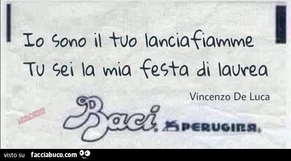 Io sono il tuo lanciafiamme. Tu sei la mia festa di laurea. Vincenzo De Luca