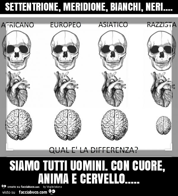 Settentrione, meridione, bianchi, neri… siamo tutti uomini. Con cuore, anima e cervello
