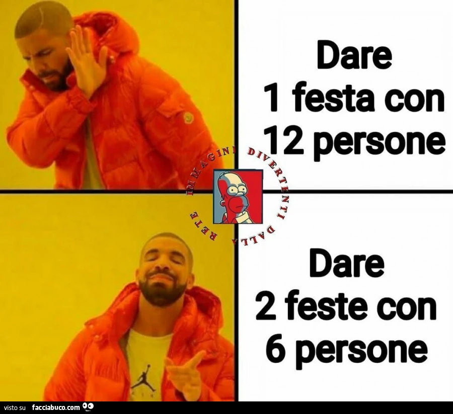 Dare 1 festa con 12 persone. Dare 2 feste con 6 persone