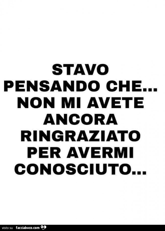 Stavo pensando che… non mi avete ancora ringraziato per avermi conosciuto