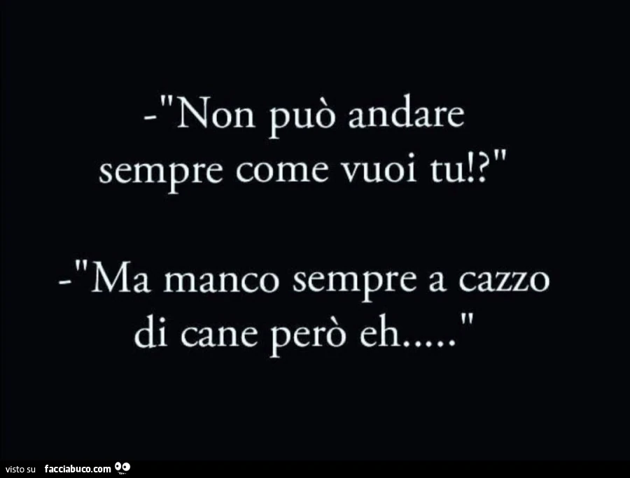 Non può andare sempre come vuoi tu!? Ma manco sempre a cazzo di cane però eh