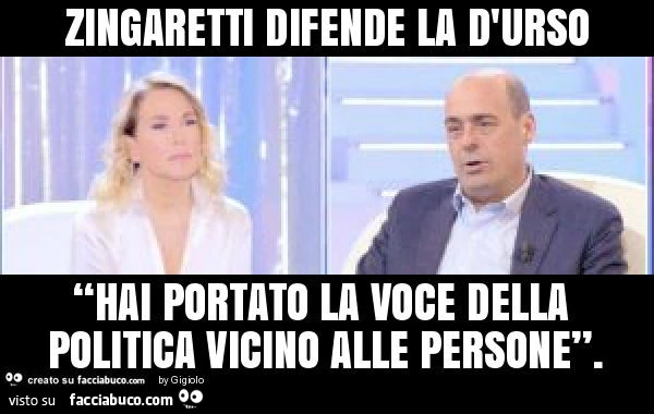 Zingaretti difende la d'urso “hai portato la voce della politica vicino alle persone”