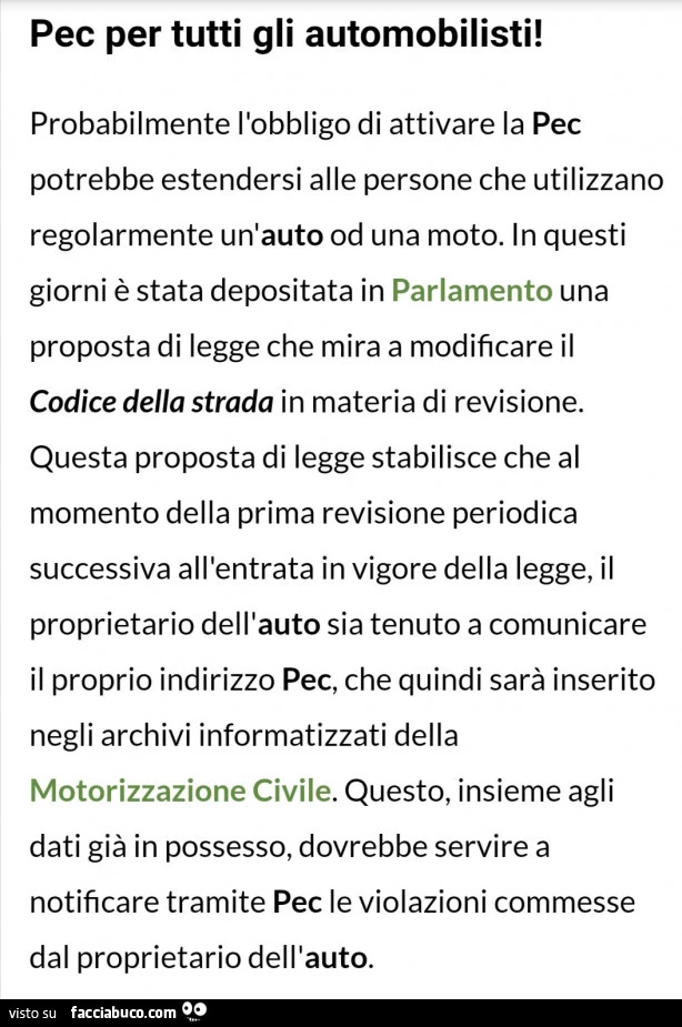 Pec per tutti gli automobilisti