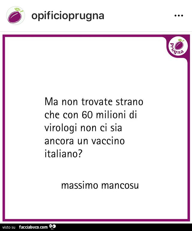 Ma non trovate strano che con 60 milioni di virologi non ci sia ancora un vaccino italiano?