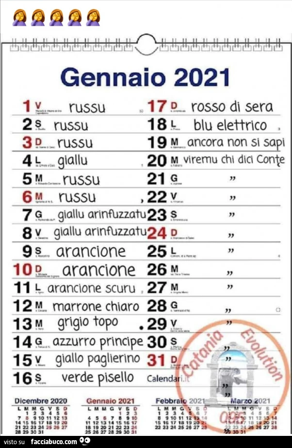 Calendario zone Gennaio 2021