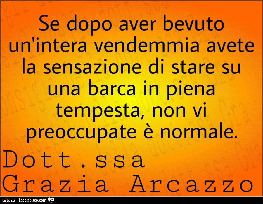 Se dopo aver bevuto un'intera vendemmia avete la sensazione di stare su una barca in piena tempesta, non vi preoccupate è normale. Dottoressa grazia ar cazzo