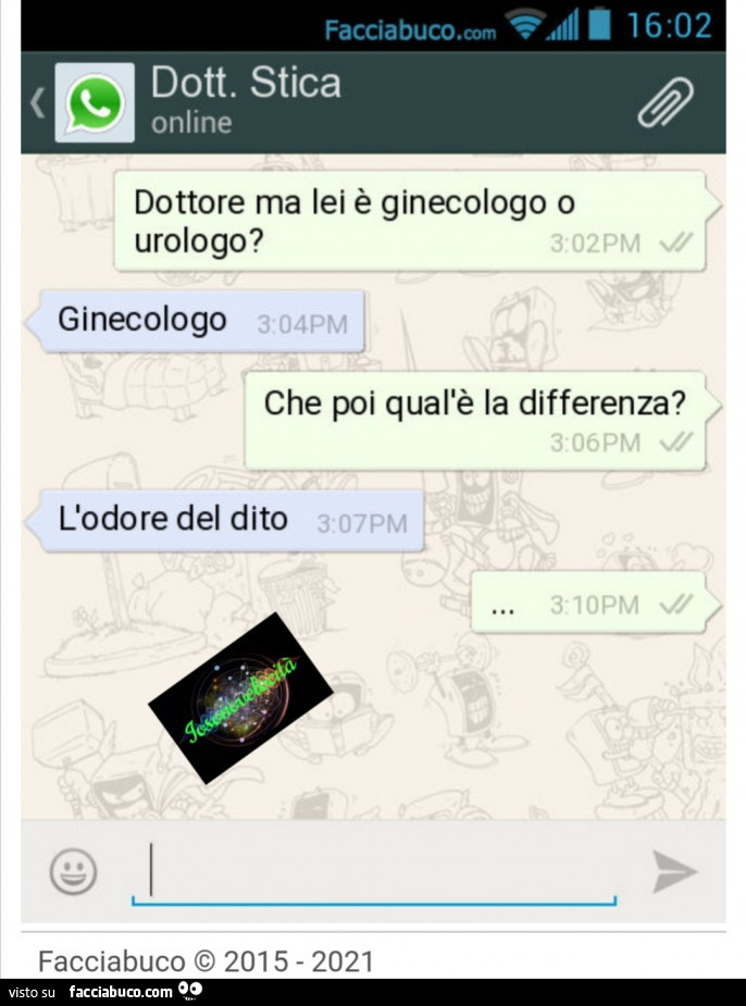 Dottore ma lei è ginecologo o urologo? Ginecologo. Che poi qual'è la differenza? L'odore del dito