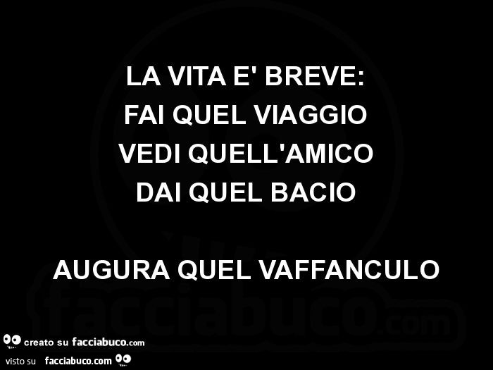 La Vita E Breve Fai Quel Viaggio Vedi Quell Amico Dai Quel Bacio Augura Quel Vaffanculo Facciabuco Com