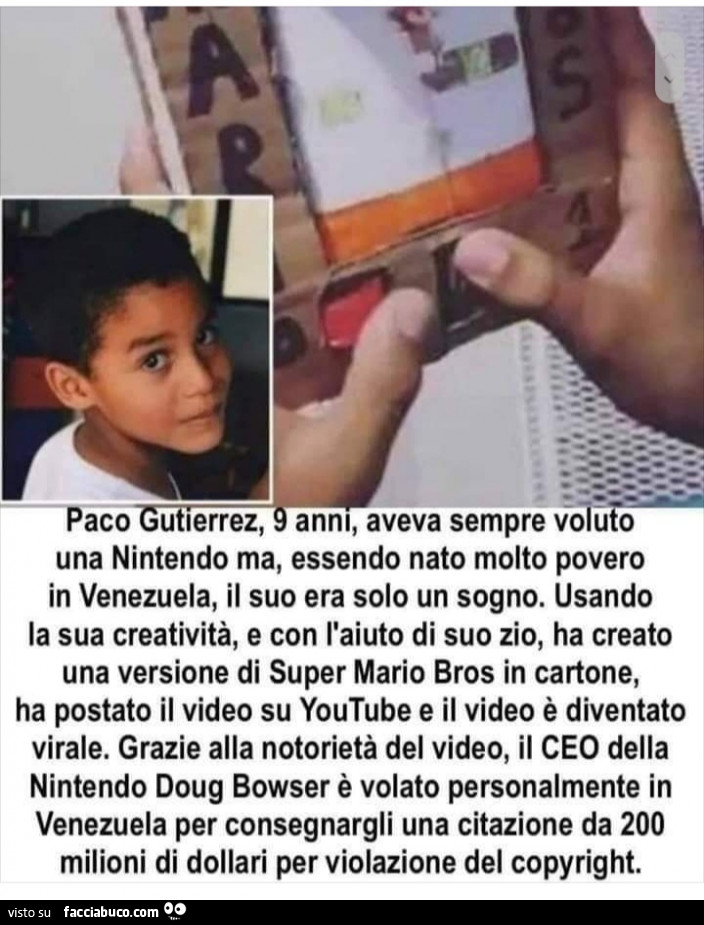 Paco gutierrez 9 anni aveva sempre voluto una Nintendo