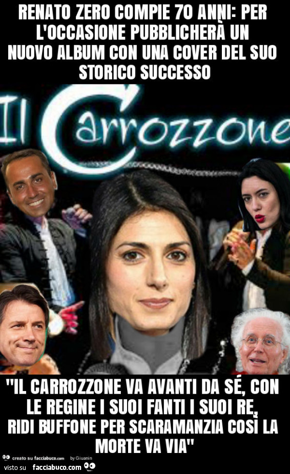 Renato zero compie 70 anni: per l'occasione pubblicherà un nuovo album con una cover del suo storico successo "il carrozzone va avanti da sé, con le regine i suoi fanti i suoi re, ridi buffone per scaramanzia così la morte va via"