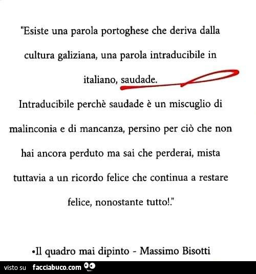 Esiste una parola portoghese che deriva dalla cultura galiziana, una parola intraducibile in italiano, saudade