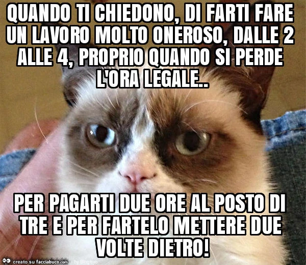 Quando ti chiedono, di farti fare un lavoro molto oneroso, dalle 2 alle 4, proprio quando si perde l'ora legale. Per pagarti due ore al posto di tre e per fartelo mettere due volte dietro