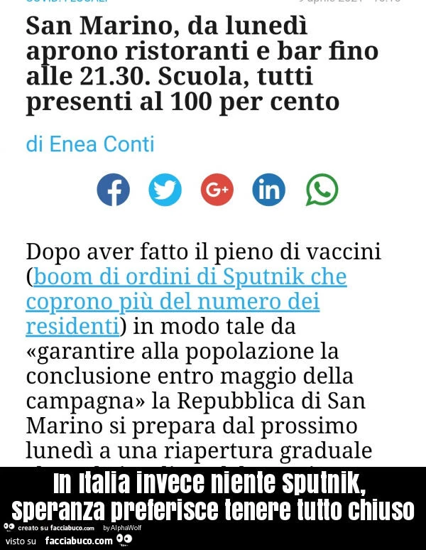 In italia invece niente sputnik, speranza preferisce tenere tutto chiuso