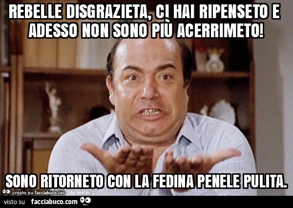 Rebelle disgrazieta, ci hai ripenseto e adesso non sono più acerrimeto! Sono ritorneto con la fedina penele pulita