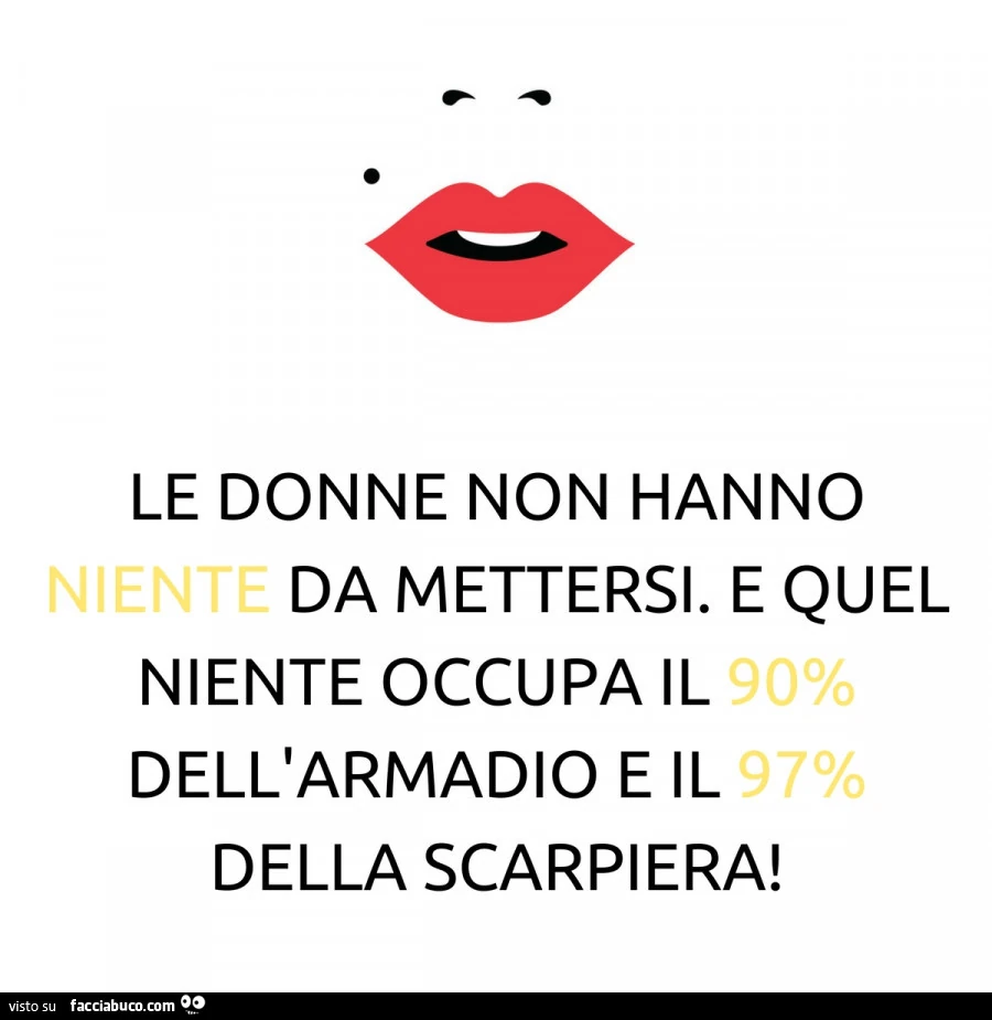 Le donne non hanno niente da mettersi. E quel niente occupa il 90% dell'armadio e il 97% della scarpiera