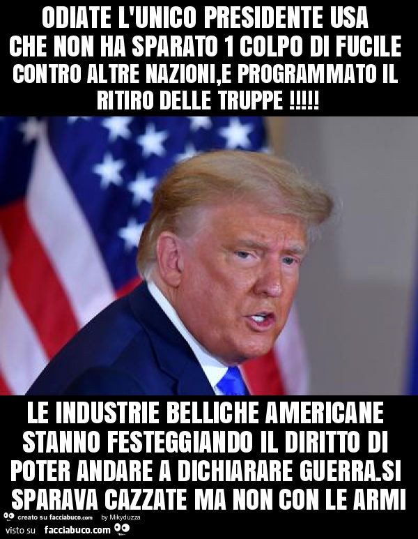 Odiate l'unico presidente usa che non ha sparato 1 colpo di fucile contro altre nazioni, e programmato il ritiro delle truppe! Le industrie belliche americane stanno festeggiando il diritto di poter andare a dichiarare guerra. Si sparava cazzate ma n